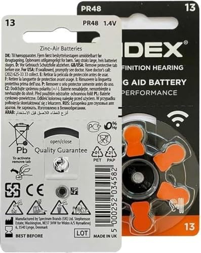 Widex | Piles pour appareils auditifs | 10 paquets | 60 piles | Autocollant orange | P13 | Prothèses auditives