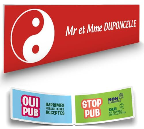 DECOHO - Plaque Boite aux Lettres Personnalisable - Plaque adhésive plastique 100x25 mm rouge et blanc - Gravure laser précise - Sticker - Rouge