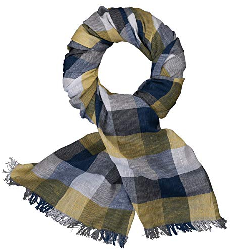 LINDENMANN Schal Herren blau/Herren-Schal dünn 100% Baumwolle, Herren-Schal blau-gelb