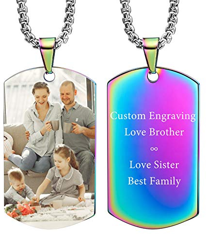 VIBOOS Custom Dog Tag Anhänger Halskette Gravur Datum/Text/Bilder Edelstahl personalisierte Halskette für Männer Frauen Jungen Mädchen Bundle mit Verstellbarer Kette, Schlüsselbund, Schalldämpfer.