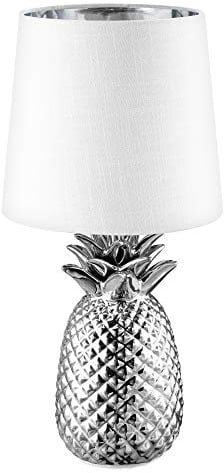 Navaris Tischlampe im Ananas Design - 35cm hoch - Deko Keramik Lampe für Nachttisch oder Beistelltisch - Dekolampe mit E14 Gewinde in Silber-Weiß
