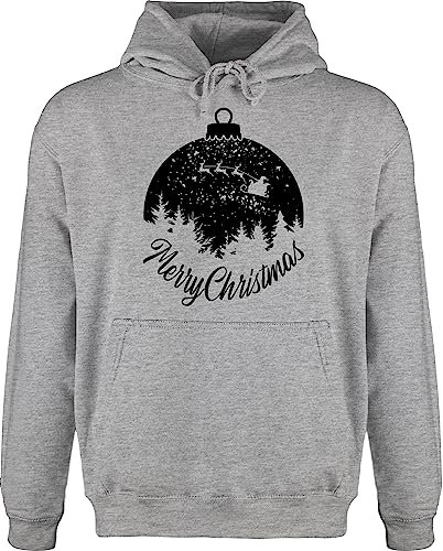 Hoodie Herren Pullover Männer - Weihnachten Geschenke Christmas Bekleidung - Christbaumkugel - schwarz - L - Grau meliert - Weihnachtspullover weihnachtsmotiv Pulli weihnachspullis weihnacht Hoody