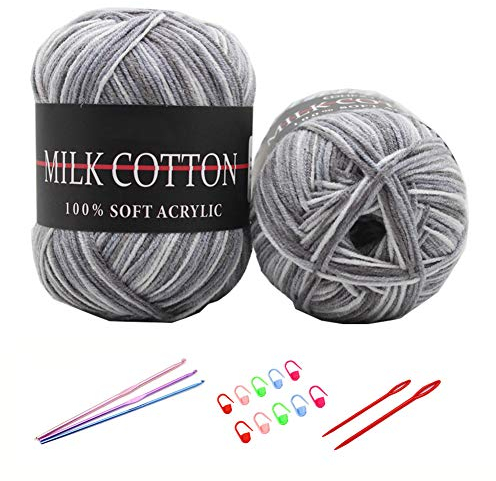YAMEE 6 Stück 50 g Handstrickgarn farbverlauf wolle zum stricken Farbverlaufswolle Häkelgarn Stricken Garn Hand Gestrickt Garn Weberei Garn mit Häkelhaken und Häkelgarn Set
