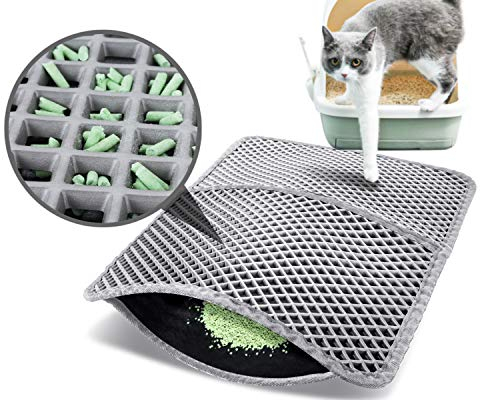 pecute Katzenklo Matte Katzenstreu Matte Doppelte Schichte, Faltbarer Katzenklo Unterleger wasserdichte rutschfeste Katzenklo Vorleger mit Großs Loch 42 * 60cm Grau