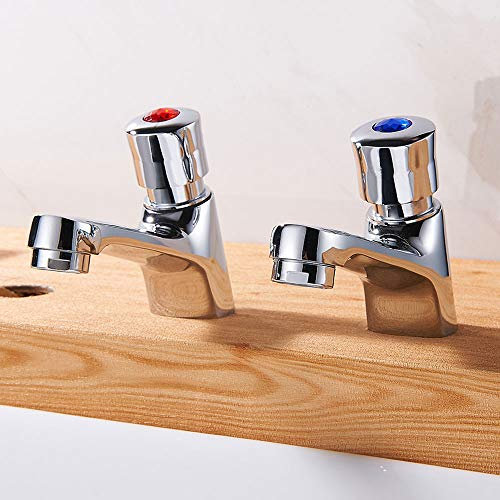 Basin Taps Pair Bathroom Taps Lever 1/2 Chrome Push Time Delay Hot and Cold Basin Tap Non-Concussive Faucets Self Close Basins Sink Tap Set for Kitchen Bathroom Hotel Public Toilet