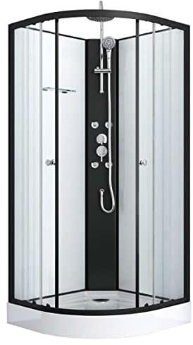 SANOTECHNIK Komplettduschkabine RELOAD Schwarz 90×90×215 cm – All‑in‑One Komplettdusche | 4 mm ESG-Sicherheitsglas, 4 Massagedüsen, Kopf- & Handbrause, Glasablage, PS16B