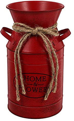 HEALLILY Vase Rouge en MéTal Vintage - Seau à Fleurs en Fer - DéCoration RéTro pour Maison, Balcon, Jardin - 19x12x10 Cm
