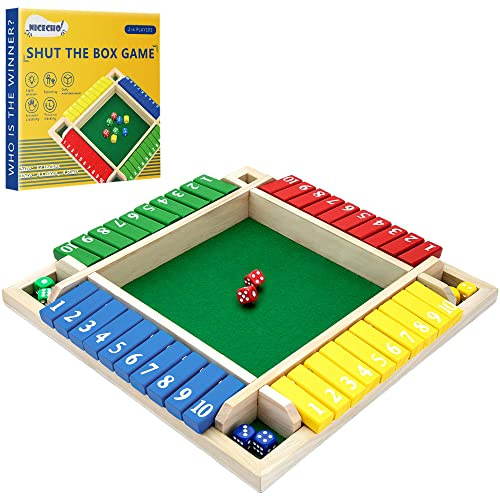 Shut The Box Game, 12 Inches Family Wooden Board Table Math Dice Games for Adults and Kids, 2-4 Player Classics Tabletop Version Games for Classroom,Home,Party or Pub