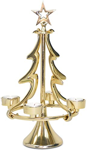 Riffelmacher & Weinberger Kerzenhalter Weihnachtsbaum für Teelichter 22x37 cm | 24168 - Gold - Adventsdeko Weihnachten Christbaum Tannenbaum Stern Metall