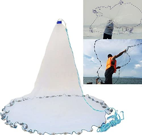 WindWilder Hand Überwurf Fishing Net Tragbaren Wurfnetz Abfischen Wurfnetz Fischen Fischernetz Angeln Cast Net Netzgewebe Twine mit Sinker, Durchmesser (3M)
