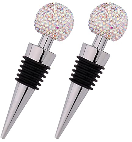 Porssaut 2pcs Crystal Wine Stoppers Decorative Bottle Stopper Reusable Premium Wine Plug Made by Zinc Alloy & Silicone, Liquor Bottle Save Sealer