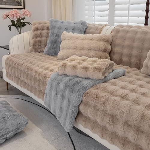 WYJHNLBEDC Sofa/Couch überzug/überwurf, Sofa überwurfdecke, Warmer Super Weicher Plush Sofabezug für Sofa L Form/U Form/Ecksofa 3/2/1 Sitzer, Sofaschutz Hund Kratzschutz Katze Braun