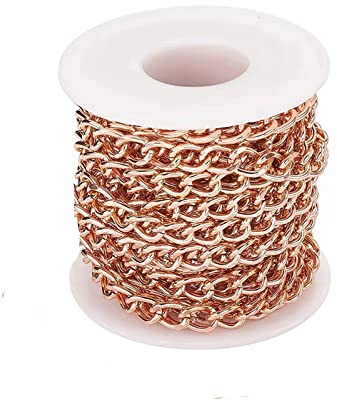 Jaydis 16.4 Feet Aluminum Curb Chains 10x6.5x1.8mm Twisted Links Cross Cable Chains Rose Gold with Spool for Pendant Necklace Jewelry Making