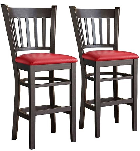 GGMMÖBEL 2er-Set Giovanni | Gastro Barhocker | Leder | Holz | Rot | mit Lehne | Gastro Barhocker