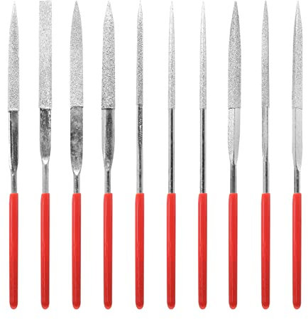 Biaungdo Set di 10 mini lime ad ago diamantate, 3 x 140 mm, in metallo, per vetro, pietra, gioielli
