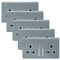Trendi 2 Gang Artistic Modern Glossy 13 Amp Switched Tactile Plug Socket Cool Grey (5 Pack)