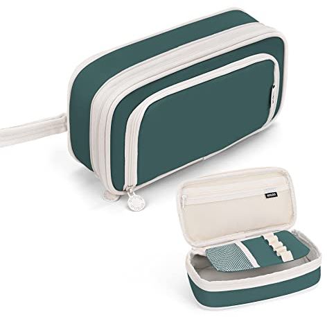 JQZONGO Federmäppchen, Große Kapazität Mäppchen, Federmappe mit Tragegriff, Aesthetic Federtasche Schulsachen Pencil Case Schreibwaren für Schule Büro Mädchen Jungen Teenager, Dunkelgrün
