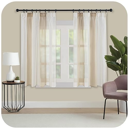 MRTREES Gardinen Modern Kurz 160 cm Lang Vorhänge beige und Weiß Streifen Vorhänge für Wohnzimmer und Schlafzimmer 2 Set