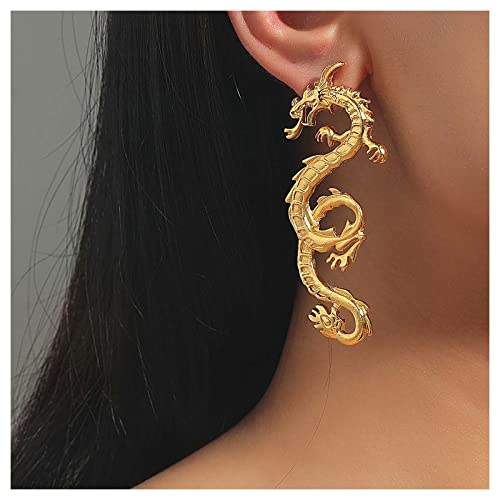 Inilbran Punk Drachen Ohrringe Gold Drache Tropfen Ohrstecker Ohrringe Gothic Drache Übertrieben Ohrringe Vintage Altertümlicher Drache Tier Ohrringe Schmuck Für Frauen Und Mädchen Halloween Party