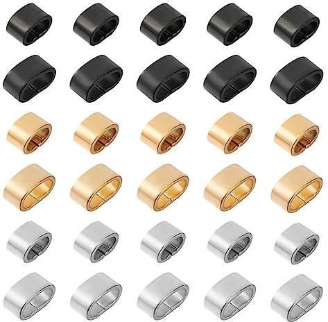 UNICRAFTALE 48 pz 3 Colori 2 Misure Elettroforesi 304 ciondoli Rettangolari in Acciaio Inox Foro Grande Cursore Cordino in Pelle Perline Sfuse Polsino Clip di Bloccaggio Perline Connettore