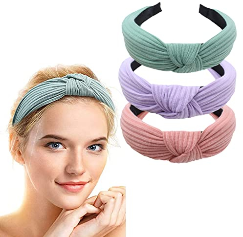 scicent Haarbänder Damen Mode-Stirnbänder für Frauen Mädchen Breit Kopfband Haarband Retro Stirnband Haarreifen Knoten Stirnbänder Turban Vintage Stoff Haarreif für Damen, 3 Stück - 1806