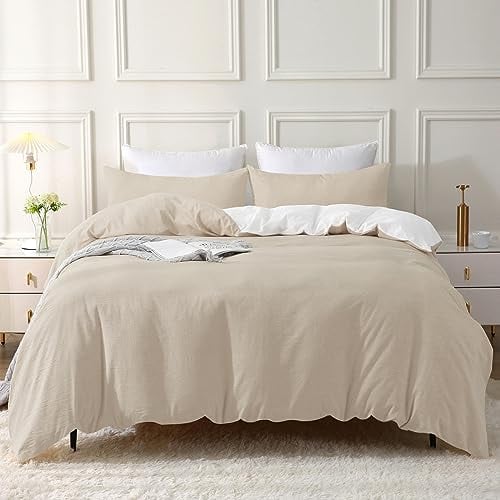 SOULFUL Bettwäsche 155x220 Baumwolle 2 Teilig, Bettwäsche-Sets Kamel Beige mit Reißverschluss, Ähnliche Textur wie Stone Washed Leinen, Enthält 1 Bettbezug 155x220 und 1 Kissenbezug 80x80