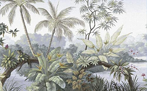 Papier Peint Panoramique Jungle Tropicale Rétro Fresque Murale Papier Peint 3D Chambre Peinture Murale S-13938 400X280CM