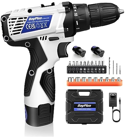 Akkuschrauber Set 16.8V Weiß mit 2×1.3Ah Akku/Ladegerät/23 Zubehör, Akku-Bohrschrauber für Zuhause, Büro, DIY, Max. 45 N.m, 18+1 Drehmoment Funktion, 2 Geschwindigkeit, LED-Licht, mit Werkzeugsatz