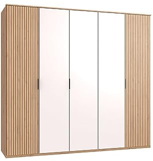 DEINE TANTE EMMA D22558 Kleiderschrank Tunis Schrank mit Drehtüren Akustiklamellen Artisan Eiche/Weiß ca. 225 x 210 x 58 cm