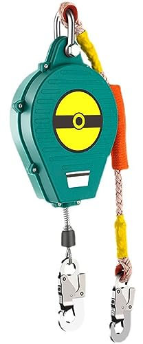 Höhensicherungsgerät 5m/10m/15m, Absturzsicherung Einziehbar, Absturzsicherung Dach mit Automatischer Sperrfunktion, Absturzsicherung mit Selbsteinziehender Rettungsleine (15m, Grün)