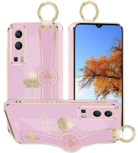 Kainevy pour Coque Vivo Y72 5G avec Cordon Support et Anneau pour Femme et Fille Jolie Etui Vivo Y72 5G Coque Antichoc Silicone Ultra Fine Luxe Brillante Protection Housse Case (Pourpre)