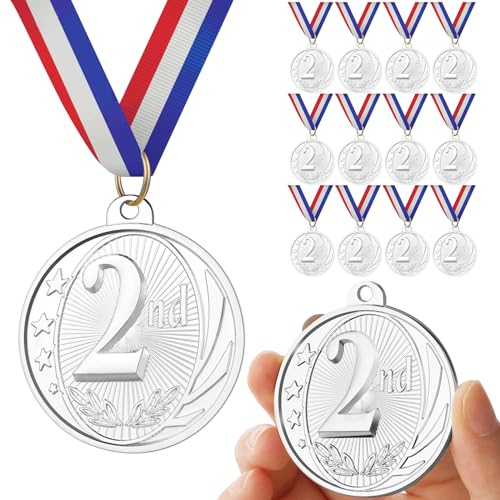 GeeRic Silbermedaille für Kinder, 12 Stück Gewinner Silbermedaille für Schule Kinder Sieger Medallien Super Medallien Podium Kindergeburtstag Kinder lieben Diese Silber Medaille