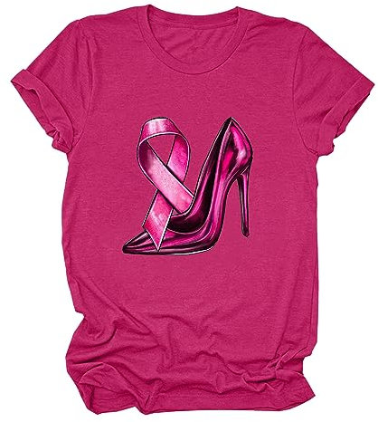 Ruban Rose Cancer du Sein Octobre Rose T-Shirt, Femme Cancer du Sein Sensibilisation Ruban Rose Octobre Cadeau T-Shirt Pas Cher Tee Shirt Grande Taille Femme (01 Rose vif, M)