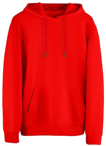 Cotton Prime Bequemer und Stilvoller Unisex Kaputzenpullover Hoody Sweatshirt für Damen und Herren, Rot, Gr. L