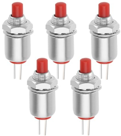 eMagTech 5 Stück 2-poliger Mikrominiatur Momentan Druckknopf DS-402 Mini Druckschalter Micro Lockless Momentane Druckschalter Aus-(EIN) SPST 125 V 1 A 5 mm, Rot
