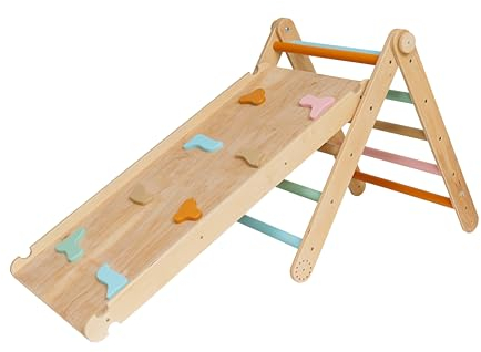 LATRANS 3er Set Kletterdreieck mit Rutsche und Kletterbogen - Indoor-Klettergerüst für Kleinkinder ab 1 Jahr - Pikler-inspiriertes Kletterspielzeug (Pastell Leiter und Rutsche)