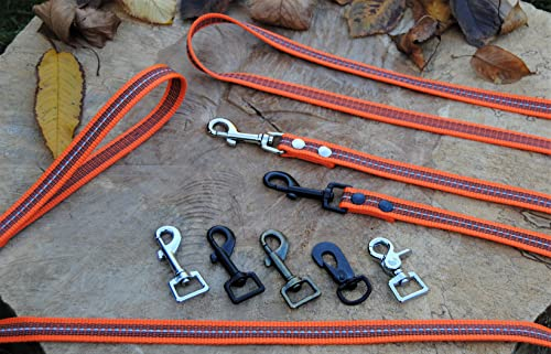 Leine gummiert + reflektierend 20mm x 12m orange Schleppleine Fährtenleine (Karabiner: Schwedenhaken (Schwarz), Mit Schlaufe)