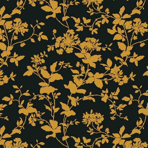 Reqfen 41CMX3M Self-Adhesive Wallpaper Black and Gold Floral Pattern Vinyl Film Waterproof Peel Stick Renovation Literary Vintage Contact Paper for Living Room Bathroom,(LM508-E)