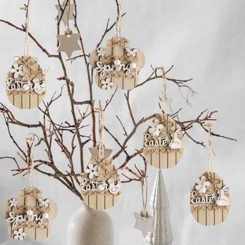 HERZWILD Ostern Holzanhänger Ostereier Deko mit Schnur Holz Anhänger für Ostern (B)