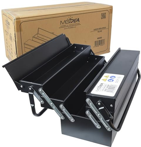 CASSETTA ATTREZZI PORTA UTENSILI METALLO VALIGETTA LAVORO 5 SCOMPARTI ACCIAIO NERO OPACO PROFESSIONALE 470 X 300 X 200 MM X