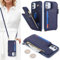 SailorTech Handyhülle für iPhone 12 Etui mit Kartenfach, iPhone 12 Pro Hülle mit Verstellbarer Halskette, iPhone 12/12 Pro Handytasche mit Reißverschluss Geldbörse - Blau