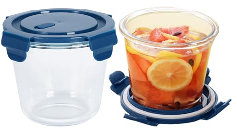 Wiederverwendbare runde Glasbehälter mit Deckel (2 Sets) – 750 ml / 3 Tassen Glasbehälter mit Deckel, luftdicht, mikrowellengeeignet, ideal für die Zubereitung von Mahlzeiten