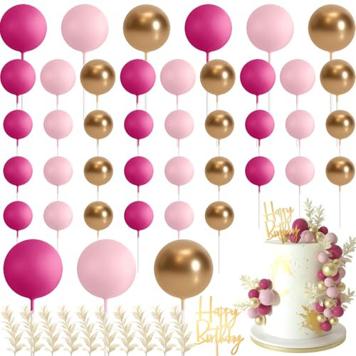 MIAHART Kugel-Kuchenaufsätze, Boho-Gras-Kuchenaufsatz, Dekoration für Geburtstag, Hochzeit, Babyparty, Party-Dekorationen, Boho-Motto-Partyzubehör (Rosa, Gold, Hellrosa)