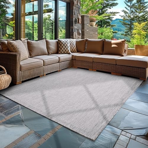 Carpettex In & Outdoor Teppich Wetterfest 120 x 170 cm Grau - Sisal Optik Balkon Teppich Waschbar, Wasserfest und Flachgewebe - Ideal als Teppich für Küche, Terrasse, Garten und Camping