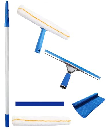 MQZHUK Rasqueta Limpiacristales, Acero Inoxidable Limpiador Ajustable 1.2m Escobilla de Ducha 35cm para Interior Exterior Limpiar áReas Poco Accesibles como Ventanas Altas Y Techos
