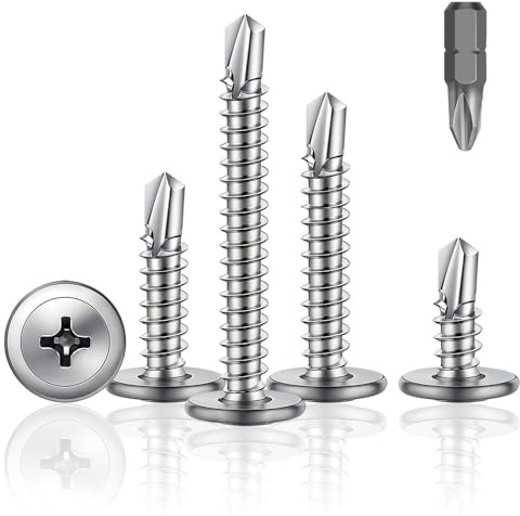 HXJDAM 100 Pcs M4.2 x 50mm Wafer Head Self Drilling Screws for Metal | Self-Tapping Screws, 410 Stainless Steel, Modified Truss Head, for Sheet Metal Steel, Aluminum, Wood, Plastics, Roofing, DIY