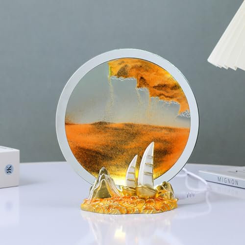 3D Fließende Sandmalerei Nachtlicht, Farbe Sandmalerei Nachtlicht, Drehende Sanduhr Dekorations, Bewegende Sandkunstbild Landschaft für Büro Wohnzimmer Schreibtisch Erwachsene Kinder (Gold)