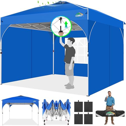 COBIZI Pavillon 3x3m Wasserdicht Stabil Winterfest Faltpavillon Partyzelt Gartenpavillon, 3 Seitenteilen, Pop Up Pavillon Faltbar für Camping, Festival, Gärten,Geschäft mit 4 Sandsäcke,Blau