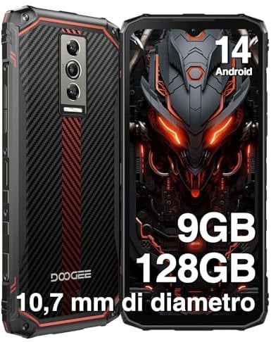 DOOGEE Blade10 Rugged Smartphone (2025), Android 14 Telefono Indistruttibile, 9GB + 128GB/2 TB Cellulare Antiurto, 6.5 HD+, 5150mAh, 16MP+8MP, 10.7mm Ultra-thin Smartphone/Dual SIM 4G/3 Slot/Face ID