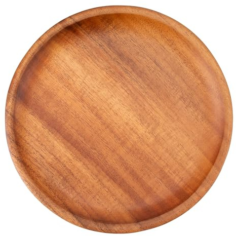 Decorasian Lot de 2 assiettes rondes en bois d'acacia - Grandes assiettes en bois d'acacia - Vaisselle fine - Assiettes plates en bois - Idéales comme assiettes décoratives et pour servir - Naturel -